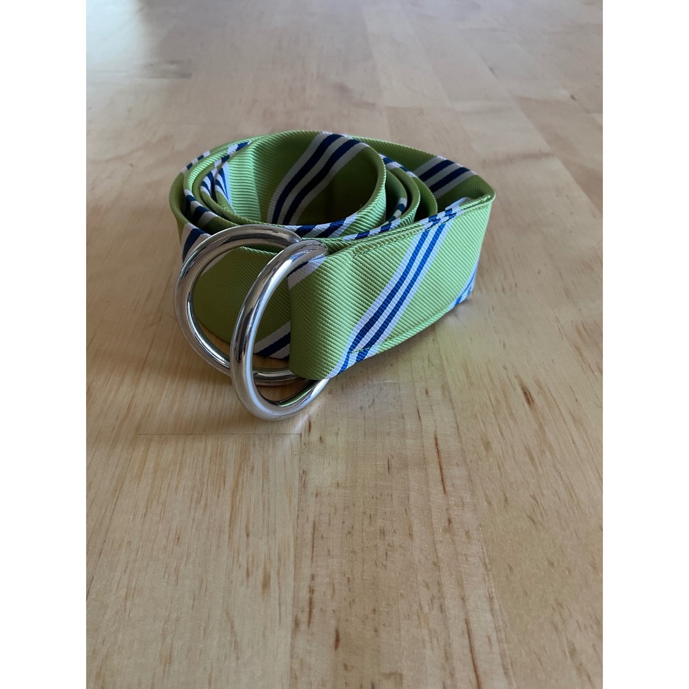 J.Crew Silk D-Ring Belt Green Navy White Striped KB5873 Womens S/M
